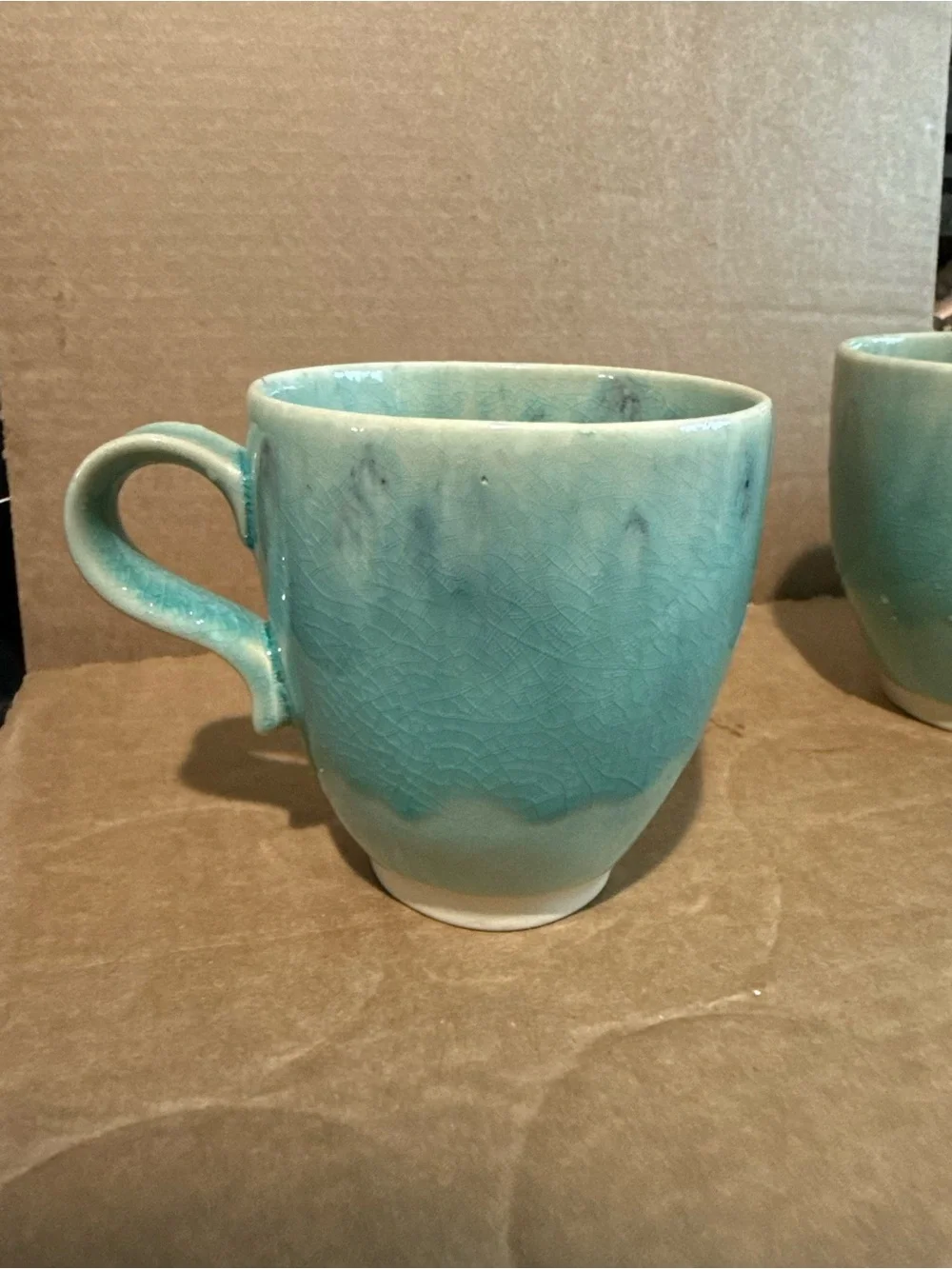 Glazed Ceramic Teal Coffee Mugs - Set of 2
